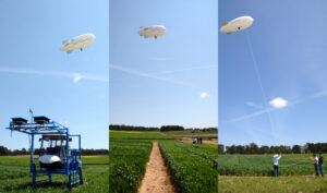 The blimp in action at Ginninderra. The Phenomobile is also pictured on the left.