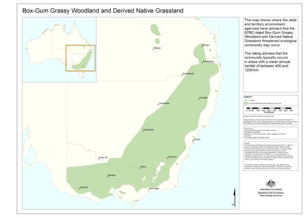 Distribution of Box-Gum Grassy Woodlands.
