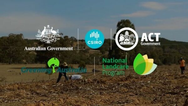 Six logos, the Australian government logo, the CSRIO logo, the ACT government logo, the Greening Australia logo and the National Landcare Program logo